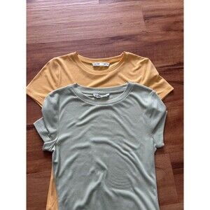 Elodie Two-Pack Crewneck Bodysuits in Mustard and Sage